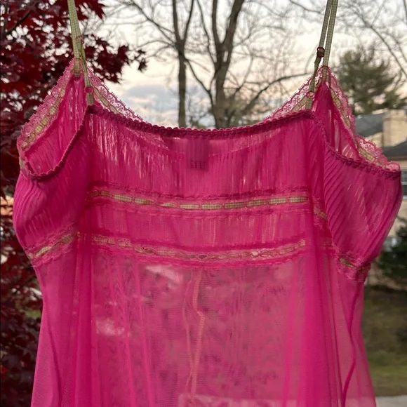 Vintage y2k Victoria Secret Large Pink Green Sheer Milkmaid Babydoll Slip Dress - Picture 7 of 17